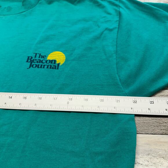 Vintage 90s Akron Beacon Journal Ohio Teal Mens XL Single Stitch Tee T-Shirt - Picture 6 of 9